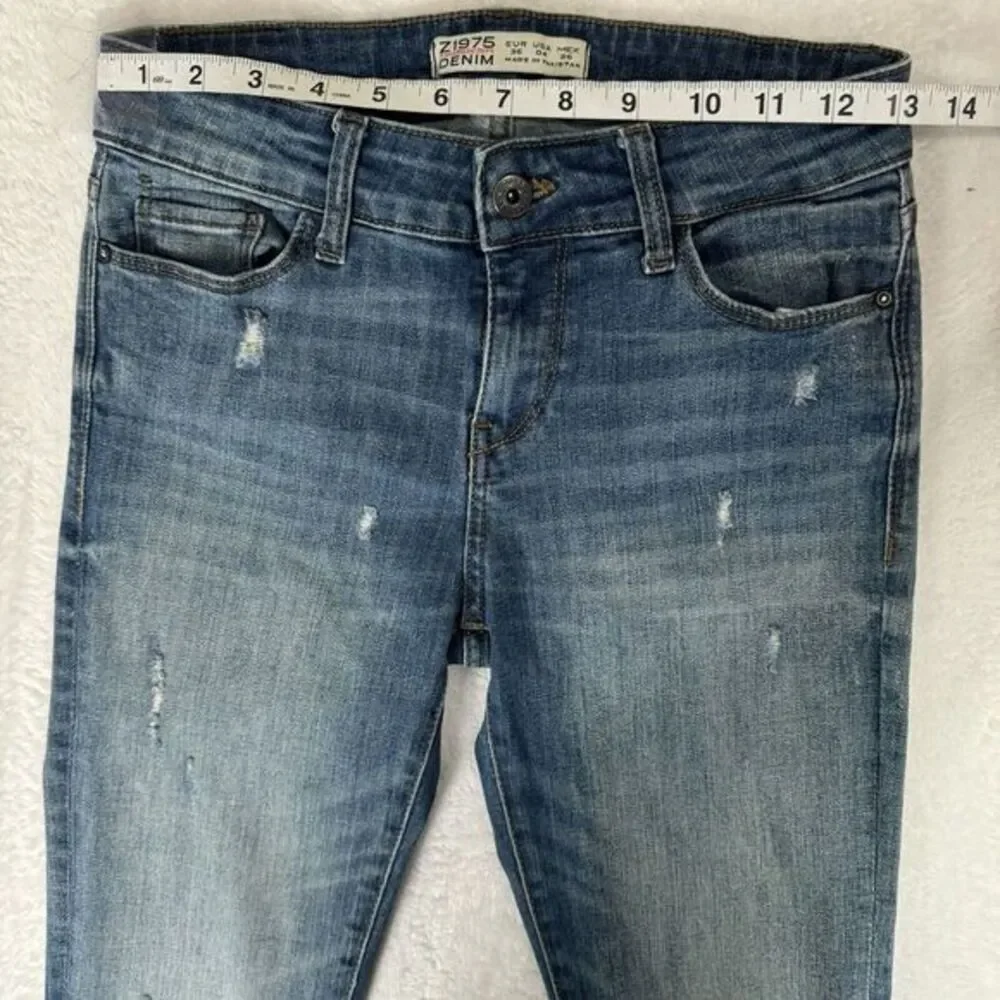 LOT Of 2 Zara‎ Jeans Size 4 Mid Rise Raw Hem Distressed Stretch Denim Bundle